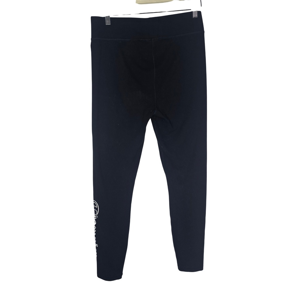 Champion Script Logo Leggings Women Large Black Cotton Blend Athleisure Sporty - Picture 1 of 5